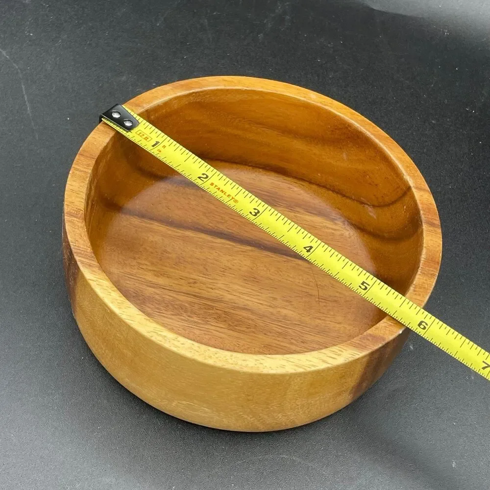 Vintage Hand Turned Solid Acacia Wood Salad Serving Bowl Mid Century Modern
